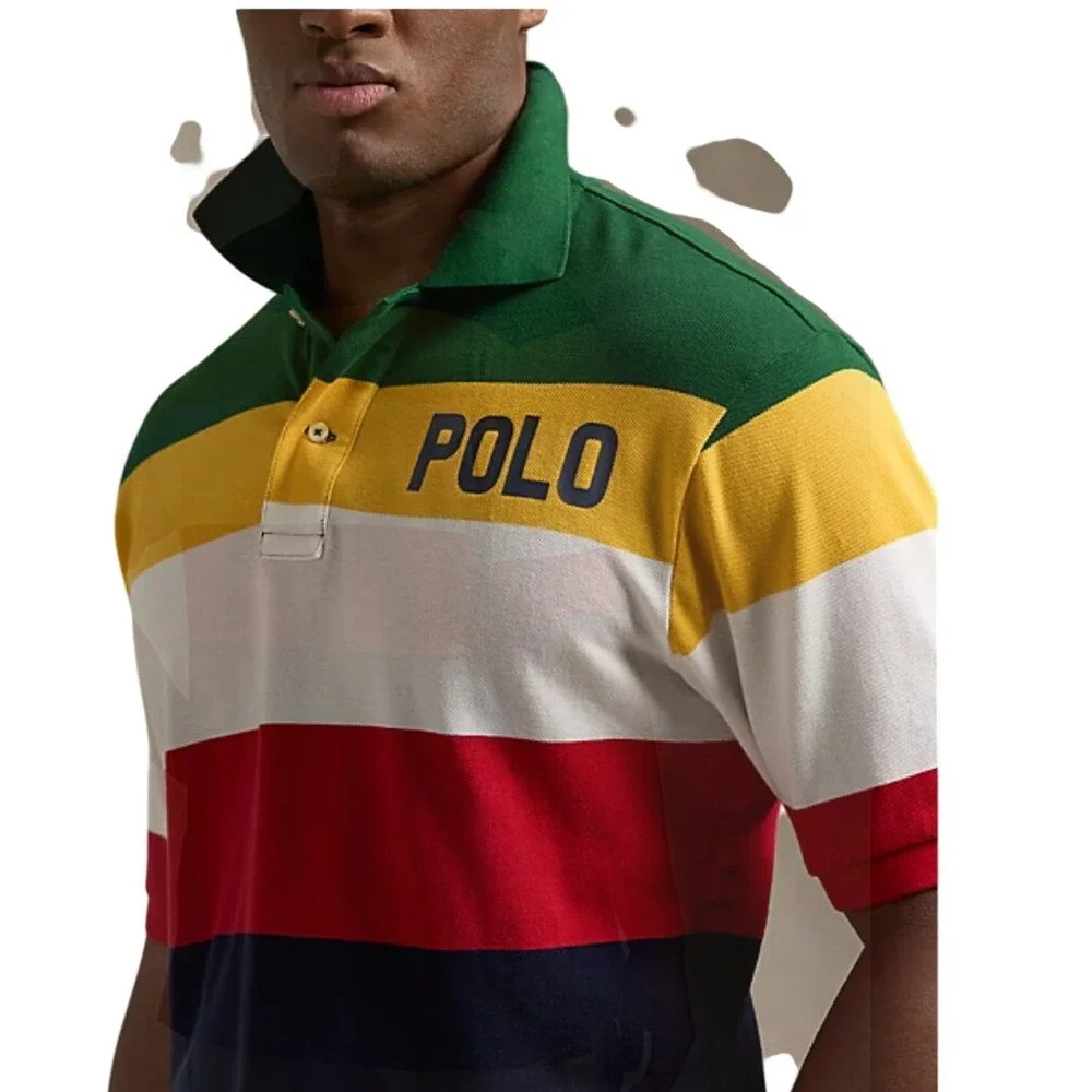 Polo Ralph Lauren Mens 1XB Big Logo Colorblock Striped Pique Polo Shirt Multi Nw